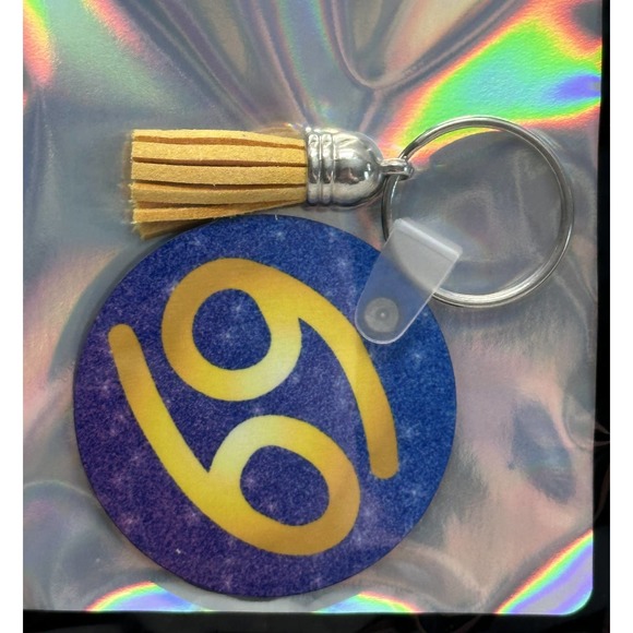 2" Cancer Zodiac Symbol Keychain with Tassel - Picture 1 of 1
